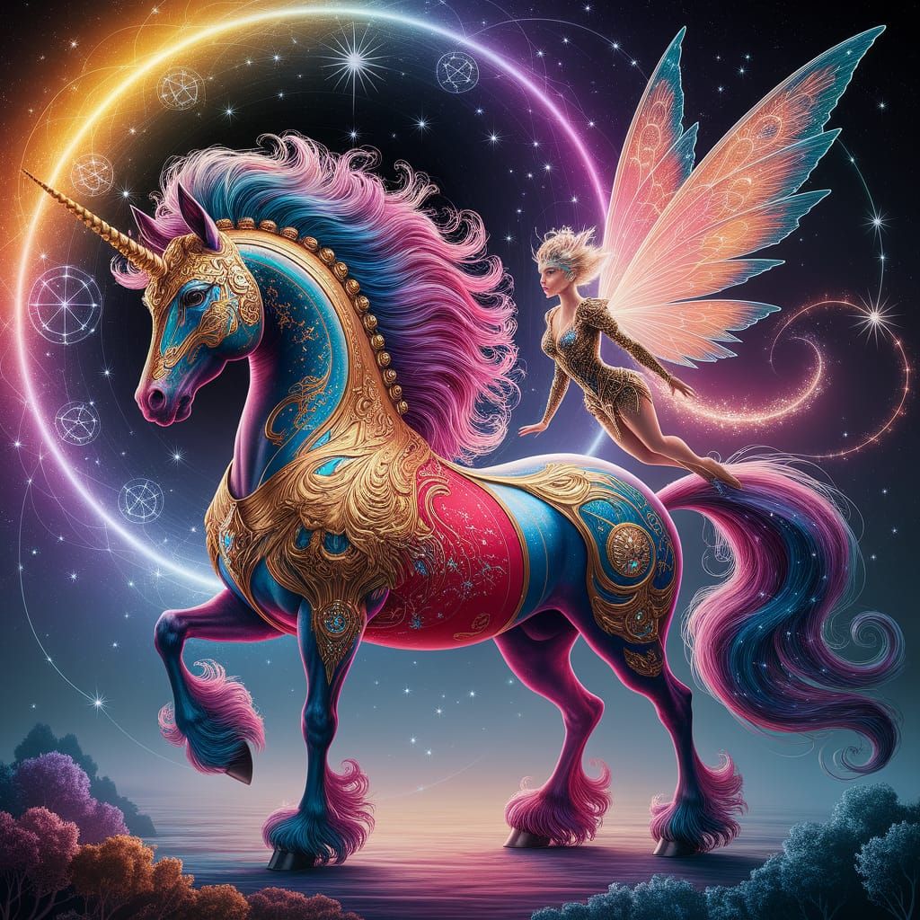 Majestic Unicorn and Fairy in Hyper-Detailed Fantasy Style