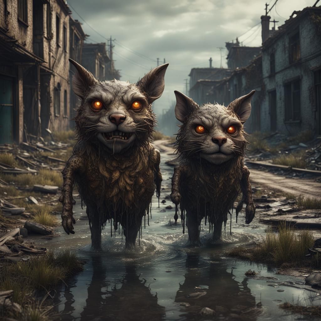 Animal-Faced Creatures Wander Abandoned Town: Fantasy Concep...