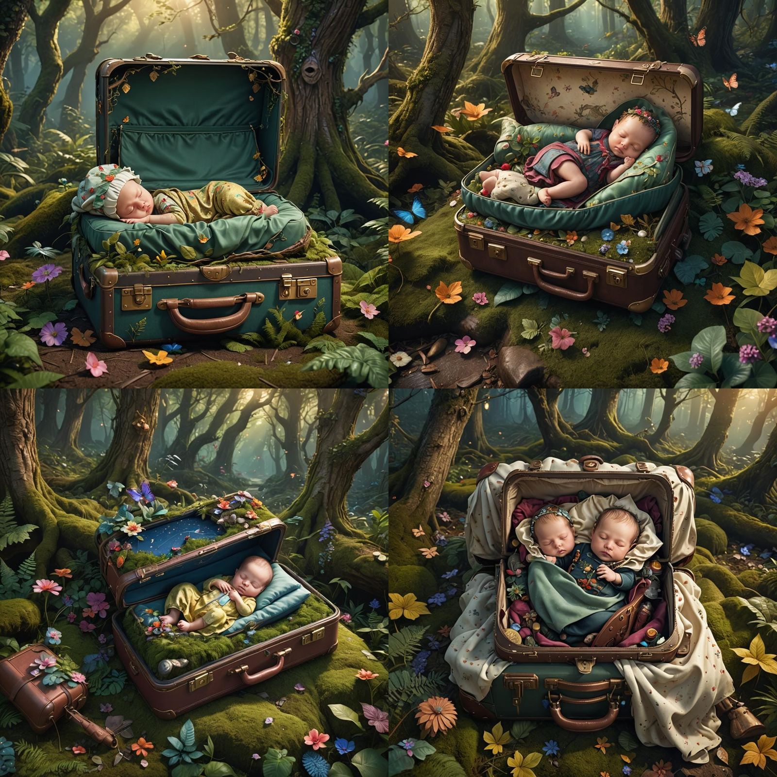 Enchanted Baby Girl Sleeping in Suitcase Bed