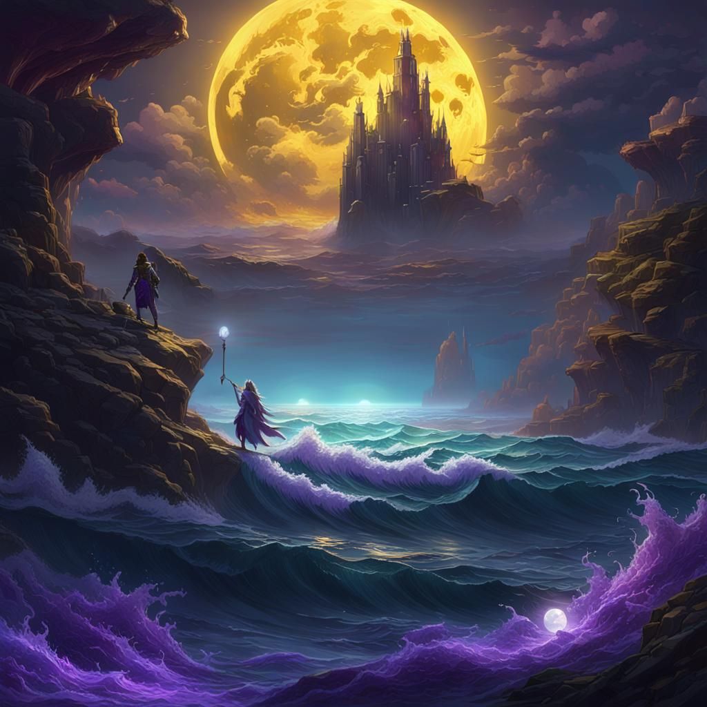 Moon and Ocean Spirits in Dark Fantasy Style