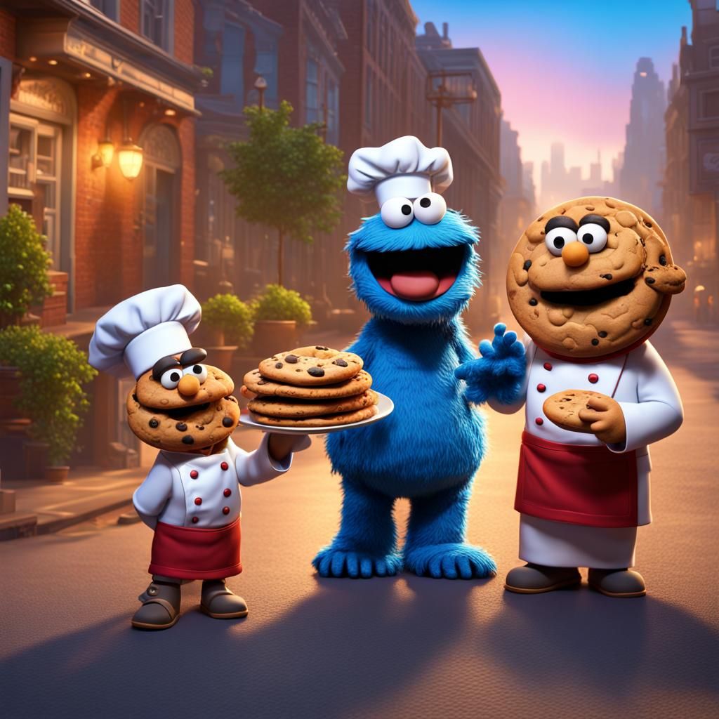 Cookie Monster and Chef Ginger: 3D Digital Art