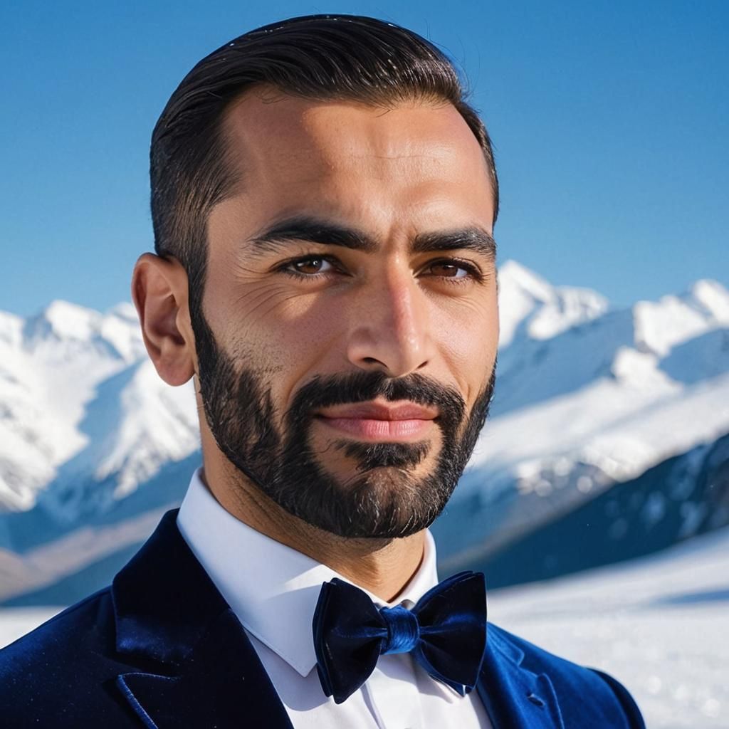 Elegant Man in Blue Velvet Suit, Impasto Gouache Style