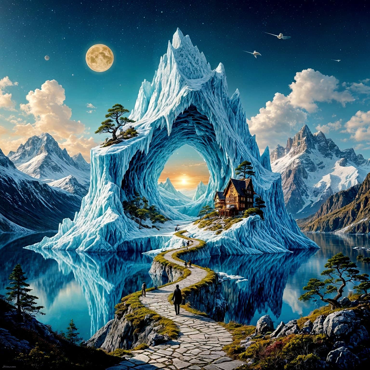 Surreal Iceberg Stargate with Bonsai Cottages