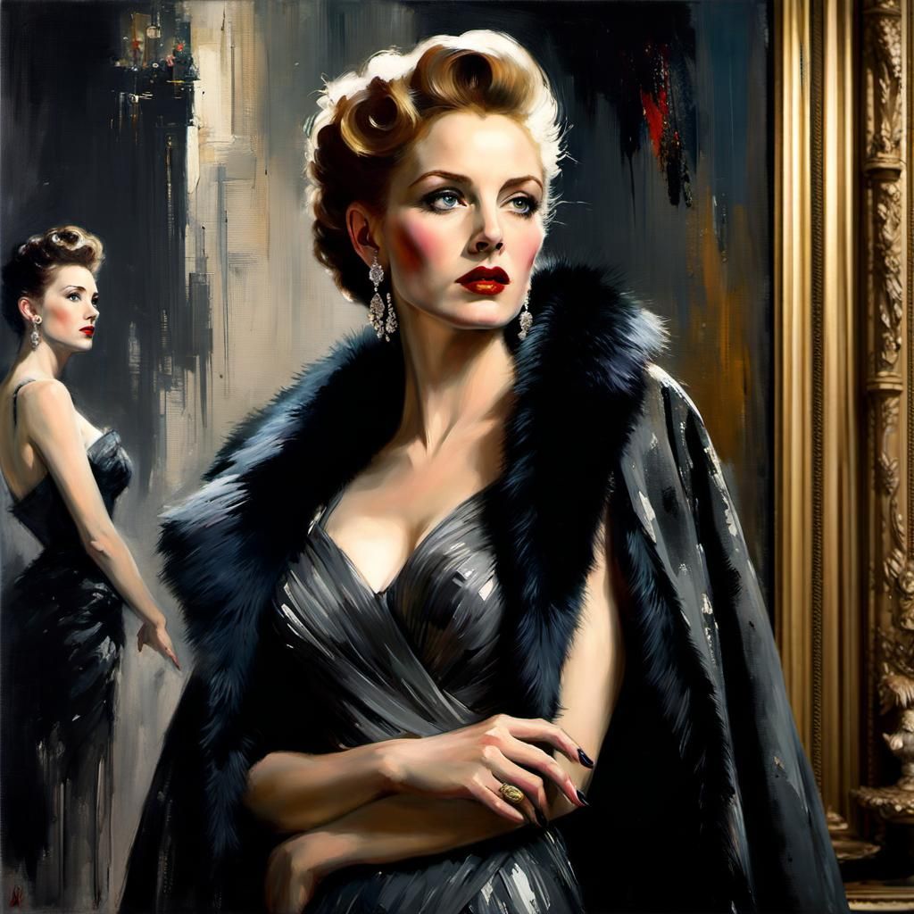 Glamorous Femme Fatale in 1940s Style