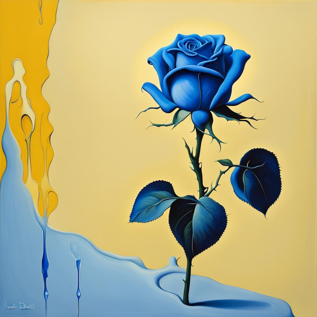 Surreal Blue Rose Melts in Dreamlike Oil Painting