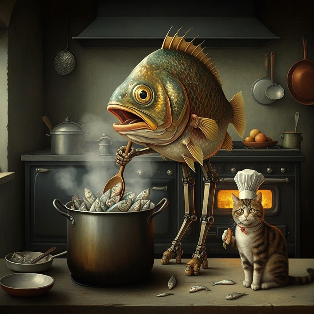 Surreal Alchemical Kitchen Scene in Dürer Style