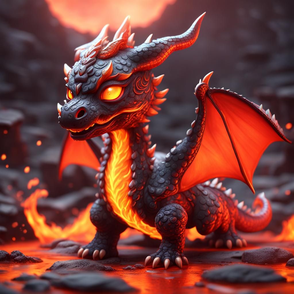 Detailed Chibi Mongolian Lava Dragon Concept Art