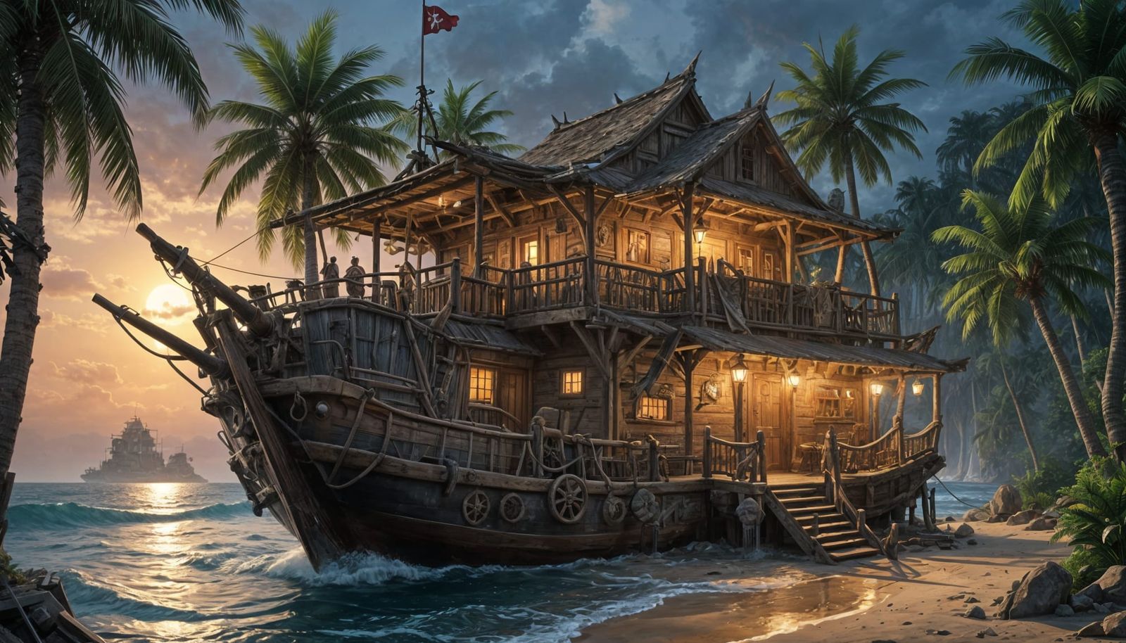 Pirate Tavern Emerges from Wreckage in Anime Style