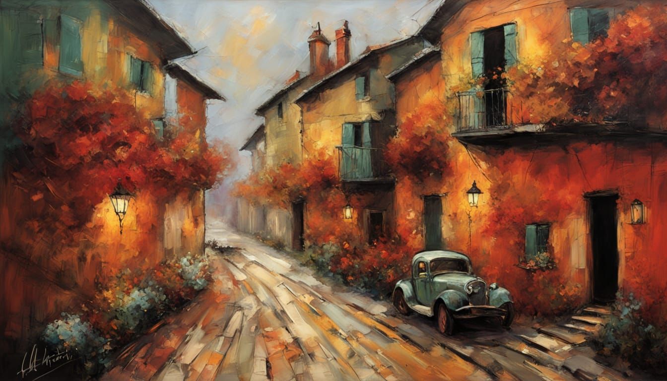 Art Brute Autumn Sunset Over Green Hills