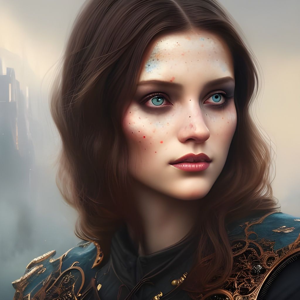 Detailed Portrait with Face Pattern, Digital Art