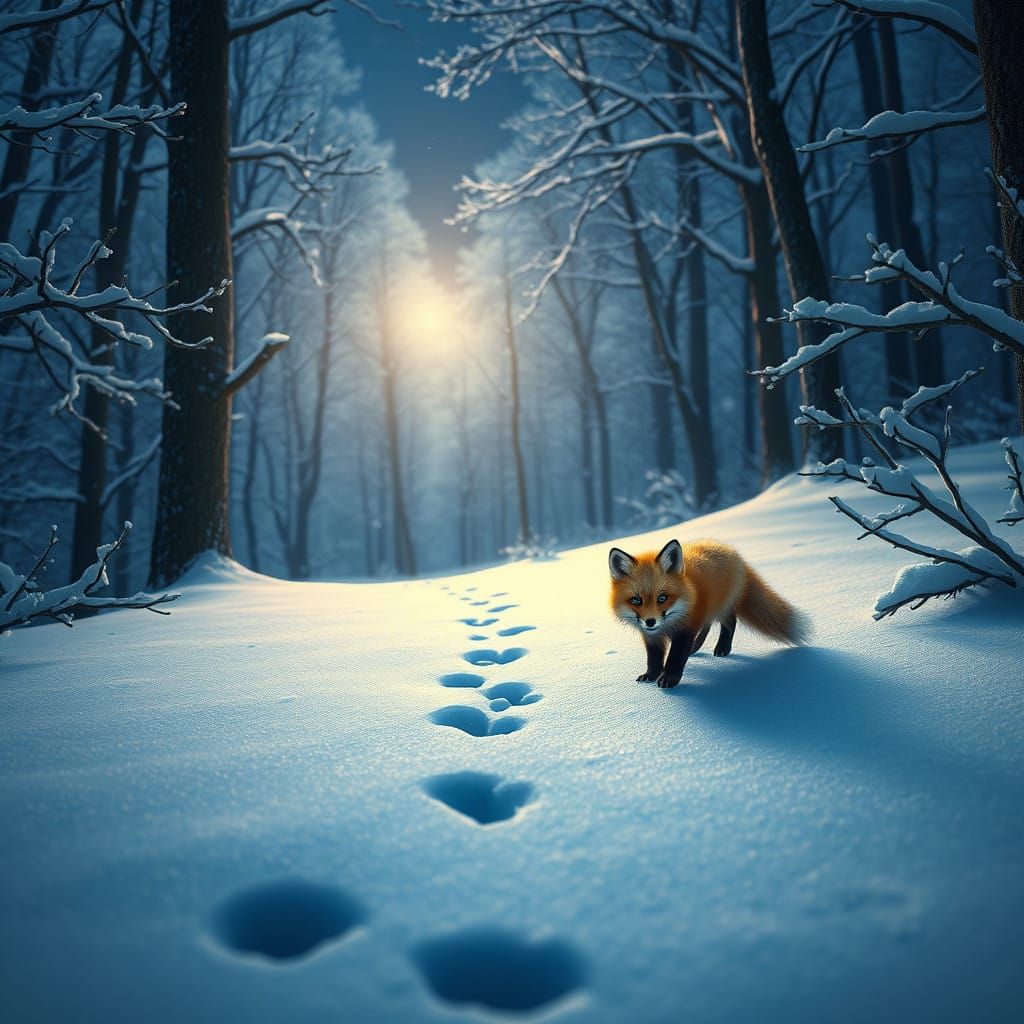 Whimsical Snowy Fox Strolls Through Enchanted Winter Wonderl...