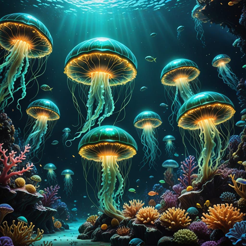 Glowing Oceanic Paradise in Vibrant, Dreamlike Detail
