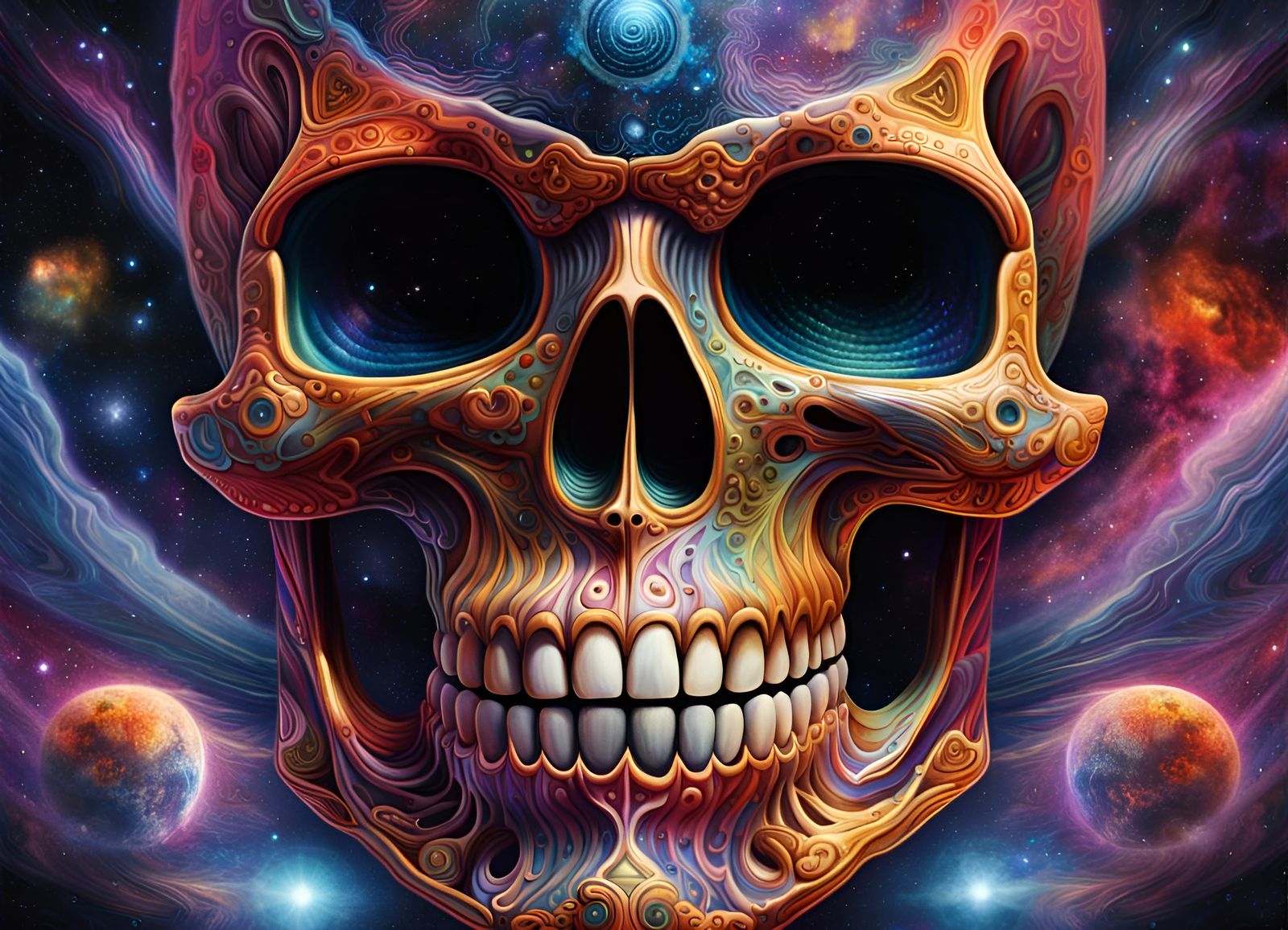 Space Pirate Battleship Skull in Psychedelic Nebula