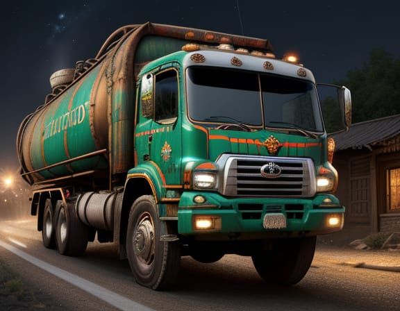 Epic Pakistani Oil Tanker Truck in Village at Night