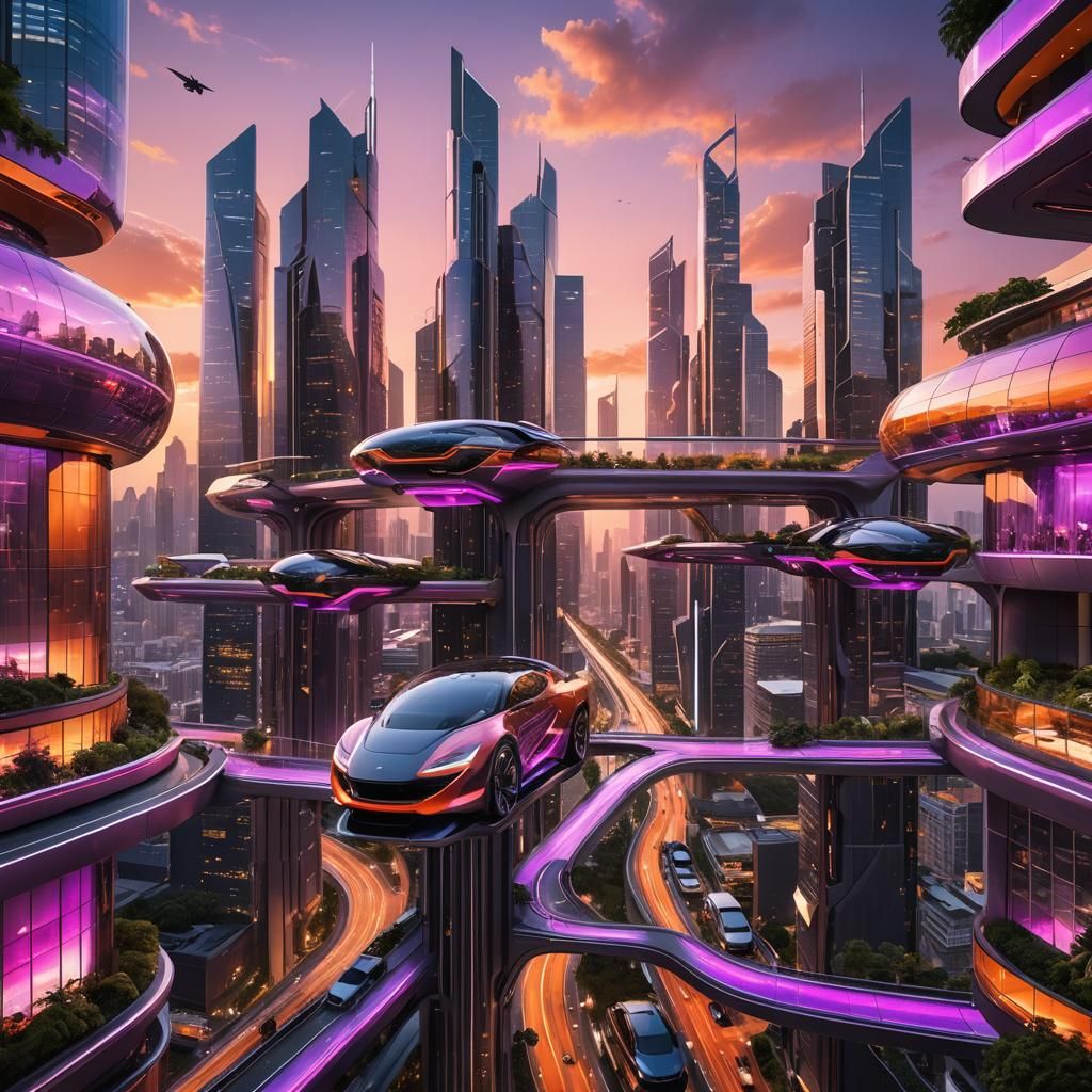 Futuristic Cityscape at Sunset in High Definition