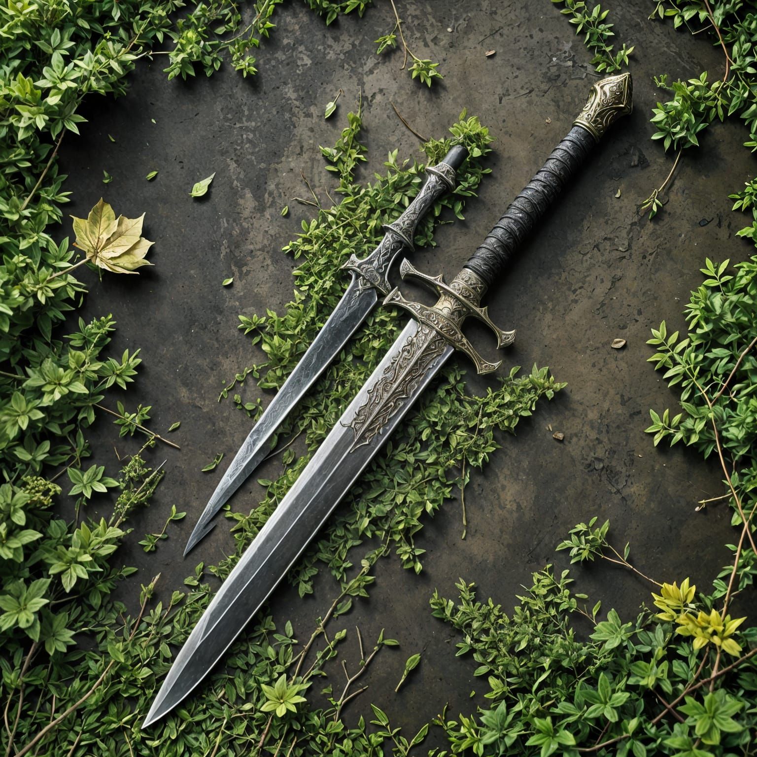 Shattered Longsword in Overgrown Landscape: Digital Matte Pa...