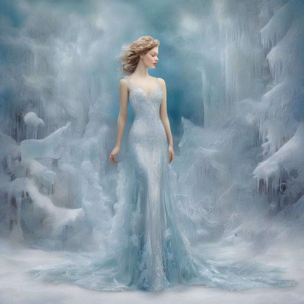 Regal Ice Princess in Art Nouveau-Inspired Ice Gown, Set Aga...