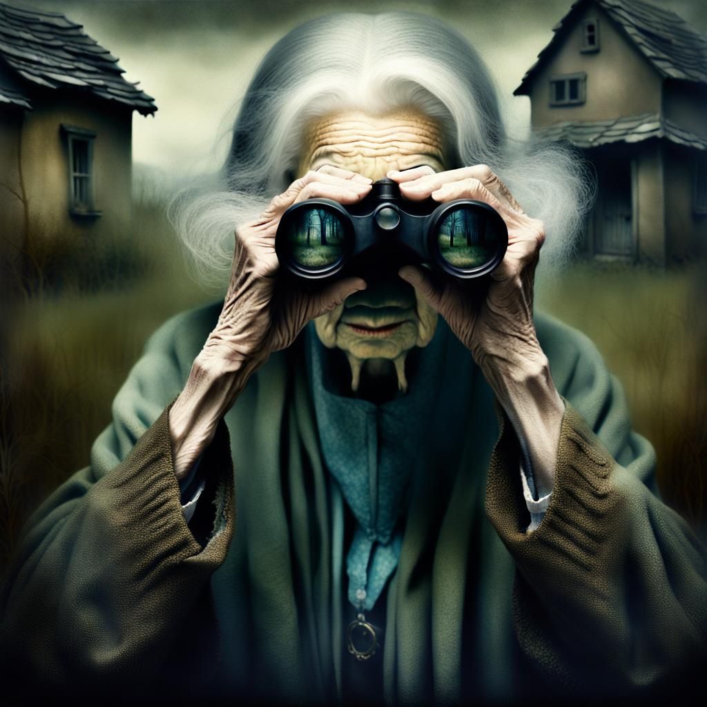 Old Woman Gazing at Distant Village