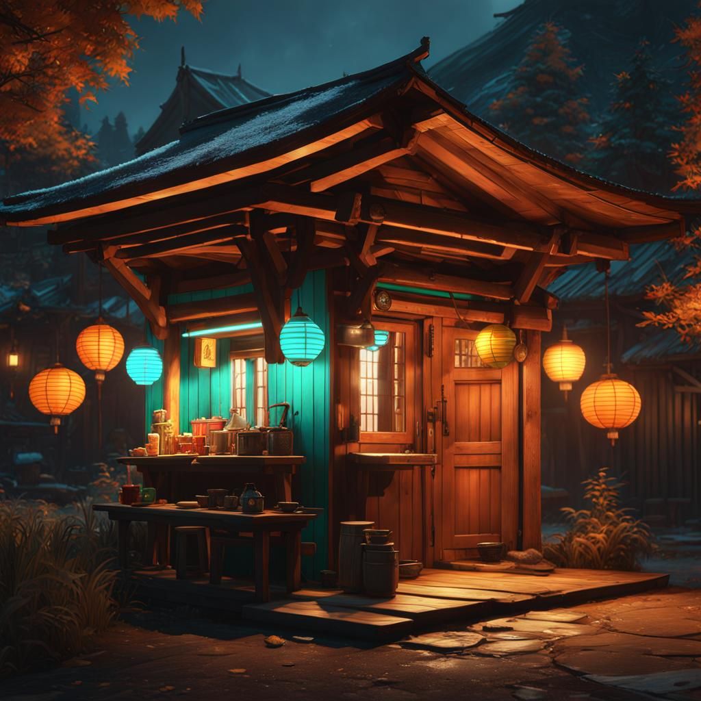 Sheltered Stall Shed Beside Wooden Home, Detailed Concept Ar...