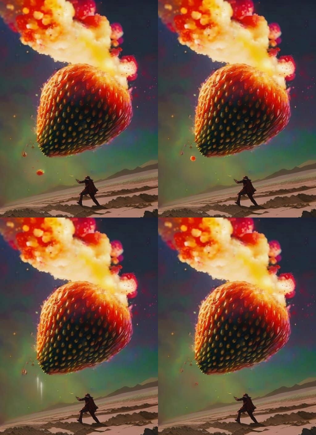 Strawberry Hand Grenade Exploding: Hyperdetailed Digital Art