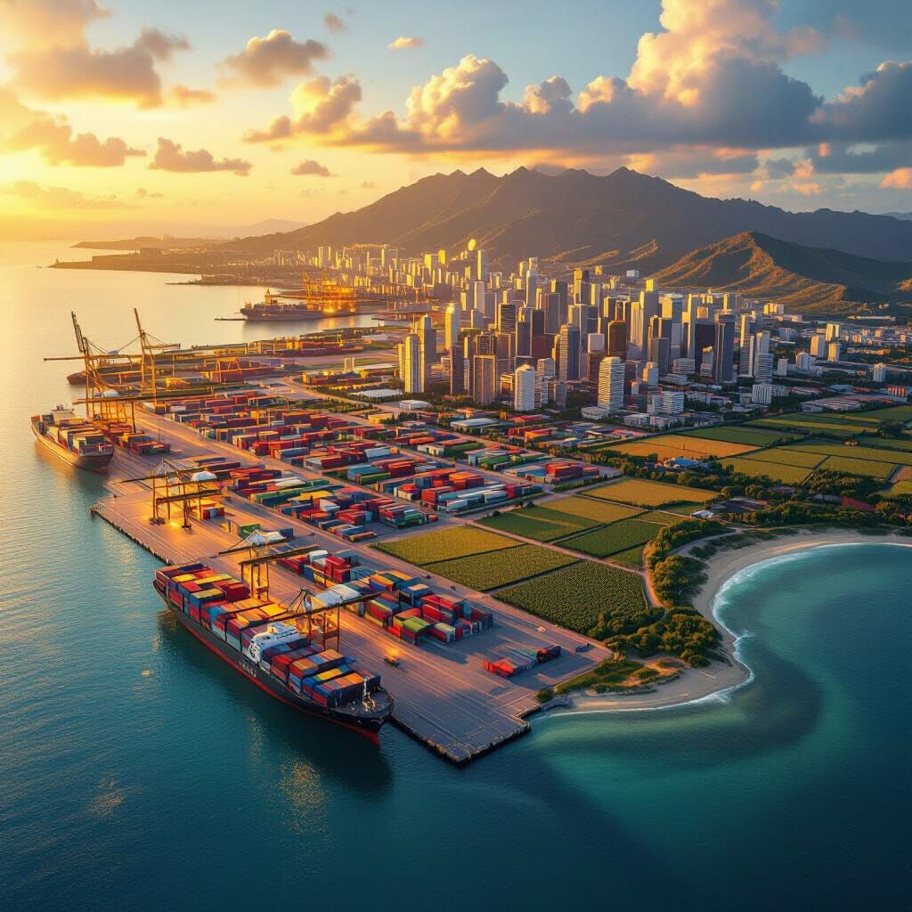 Realistic Aerial View of Island Nation Cape Norwyn in 2025