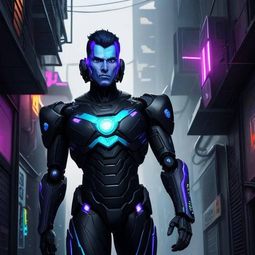 Cyberpunk Robot Unleashes Electric Energy