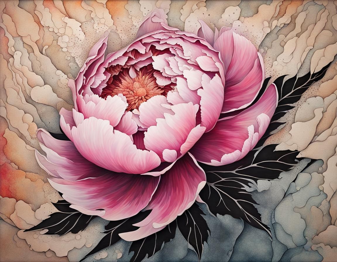 Botanical Peony Flower in Hyperrealism Style