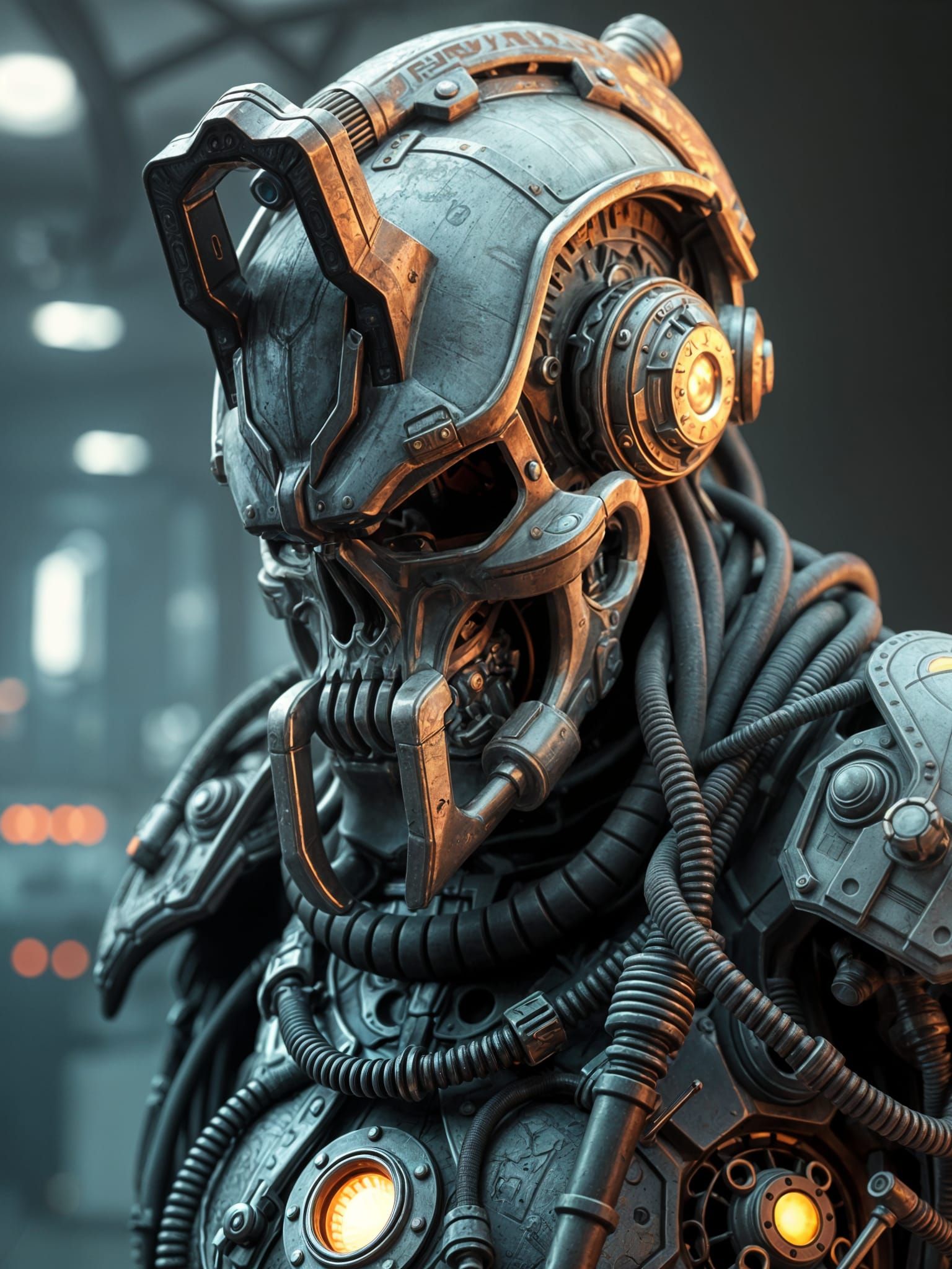 Biomechanical Warrior in Dystopian Future, 3D Render