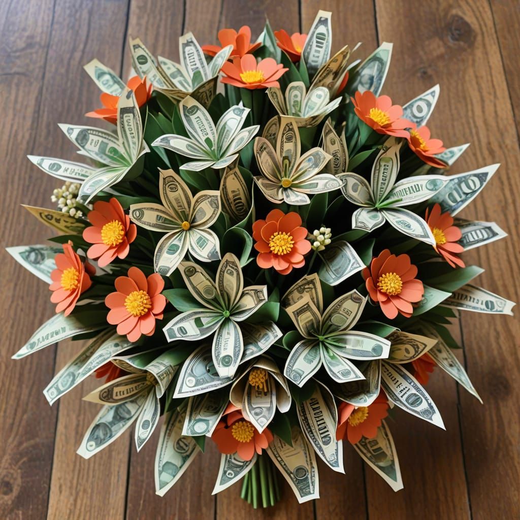 Unique Bouquet: Flowers Crafted from World Paper Money