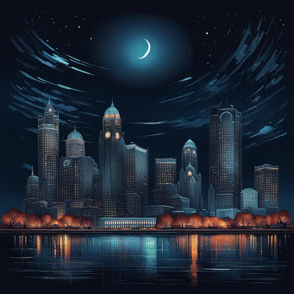 Detroit City Lights Illustration