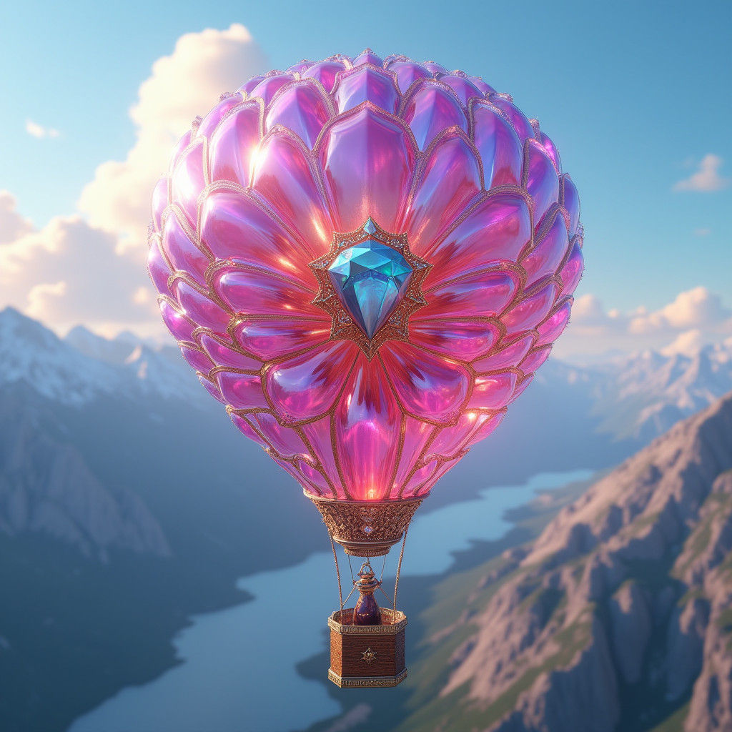 Crystal Hot Air Balloon over Alpine Landscape