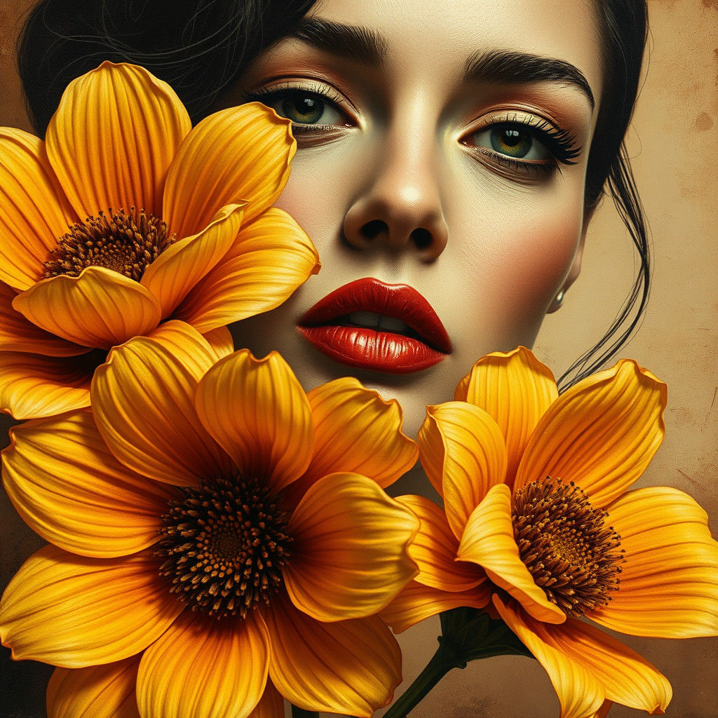 Elegant Art Deco Woman with Floral Collage