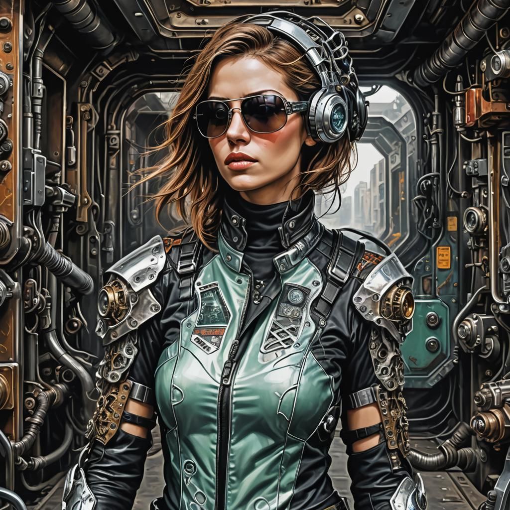 Cyberpunk Female Portrait with Mechanical Elements