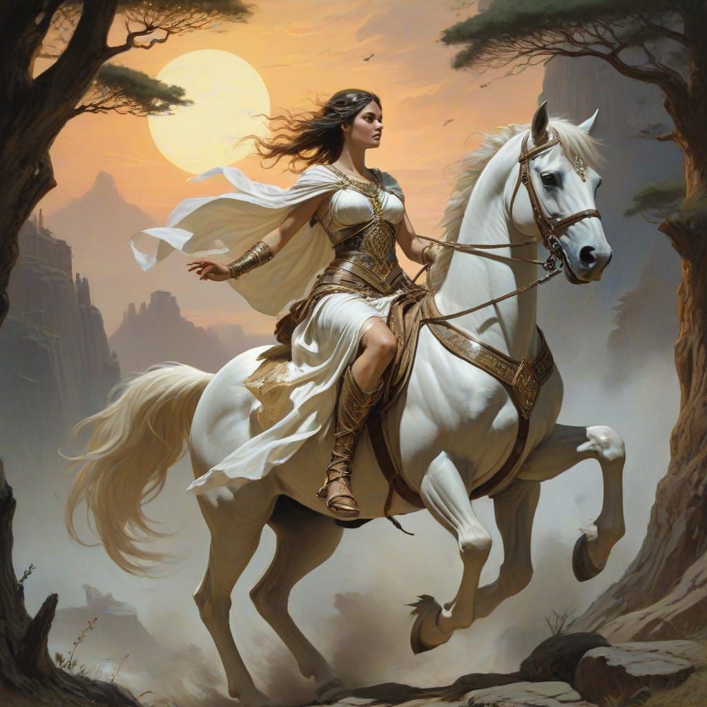 Athena Rides into Battle with Golden Chariot