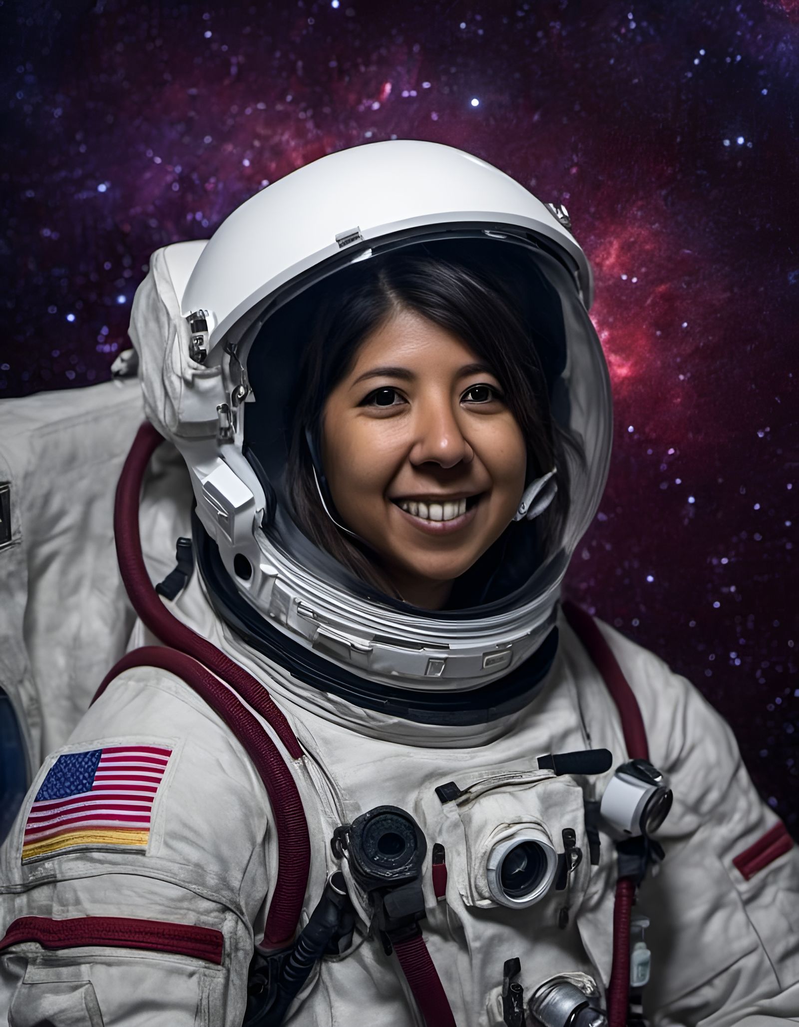 Beautiful Hispanic Astronaut in Futuristic Suit