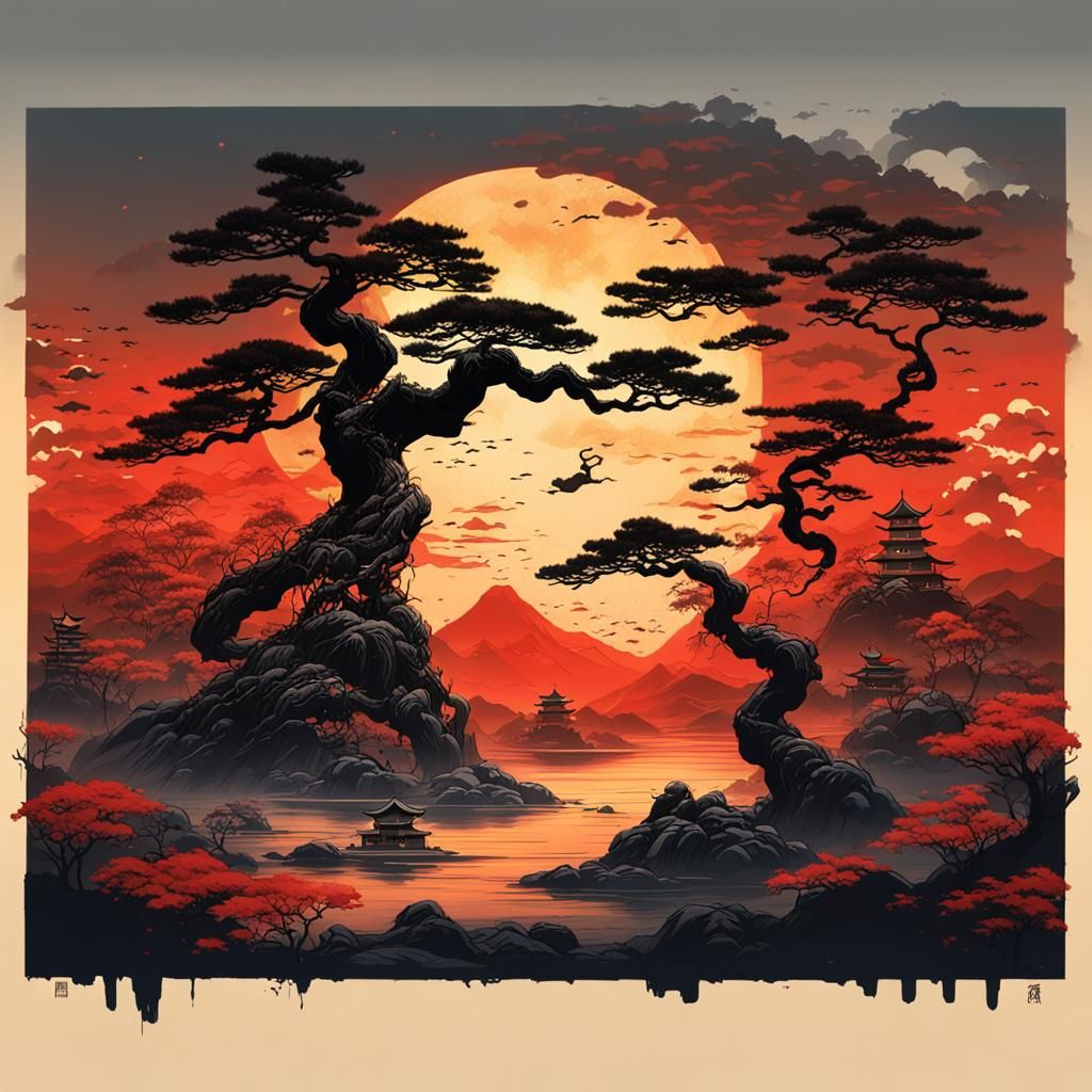 Samurai Legend Japanese Ink Drawing in Unreal Engine