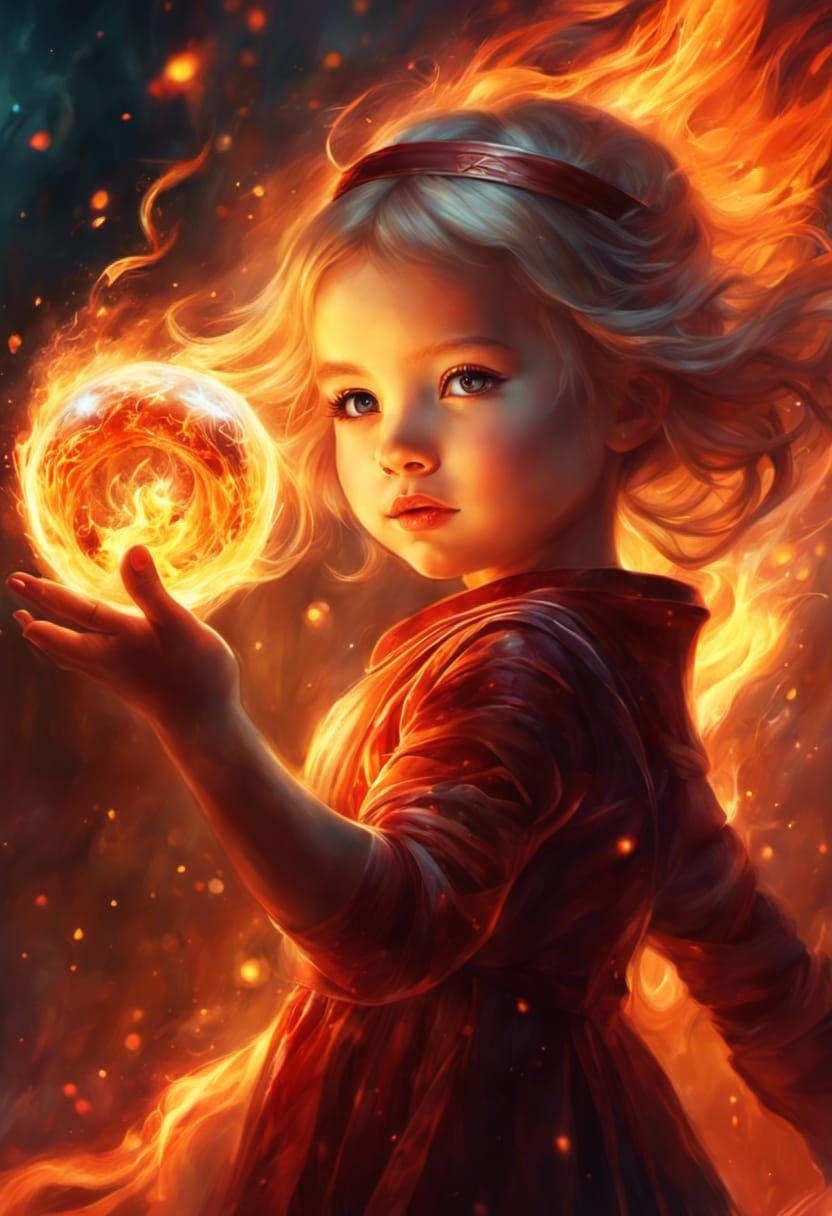 Cute toddler with super fire powers
