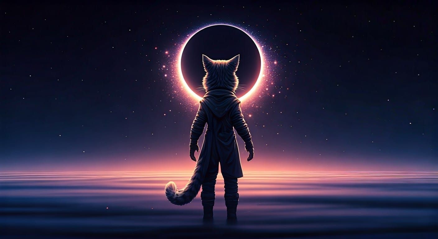 Mystical Feline in Lunar Eclipse, as Digital Art