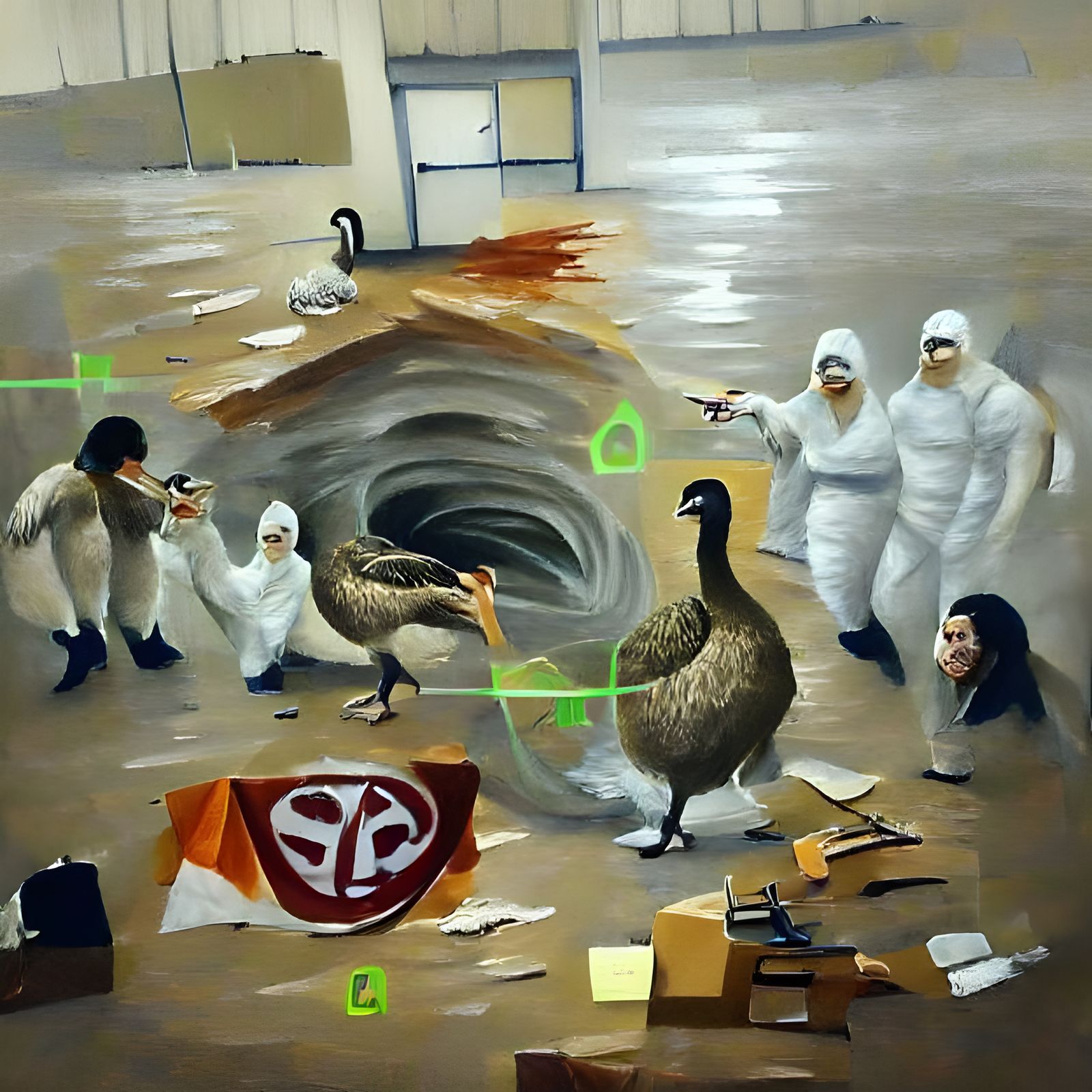 SCP Foundation's Goose Capture Attempt: Oil Painting