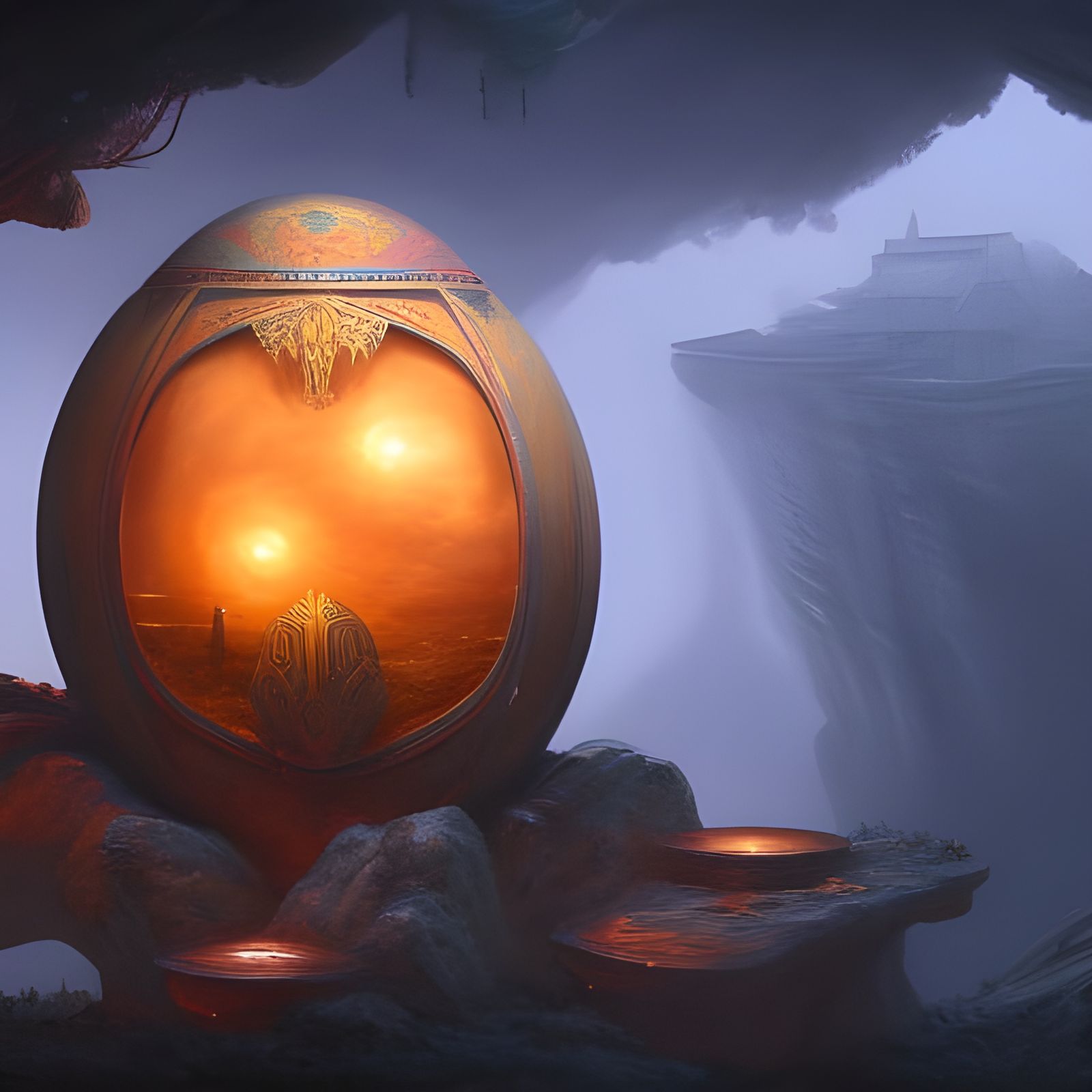 Fantastical Egg: Detailed Matte Painting in Deep Color