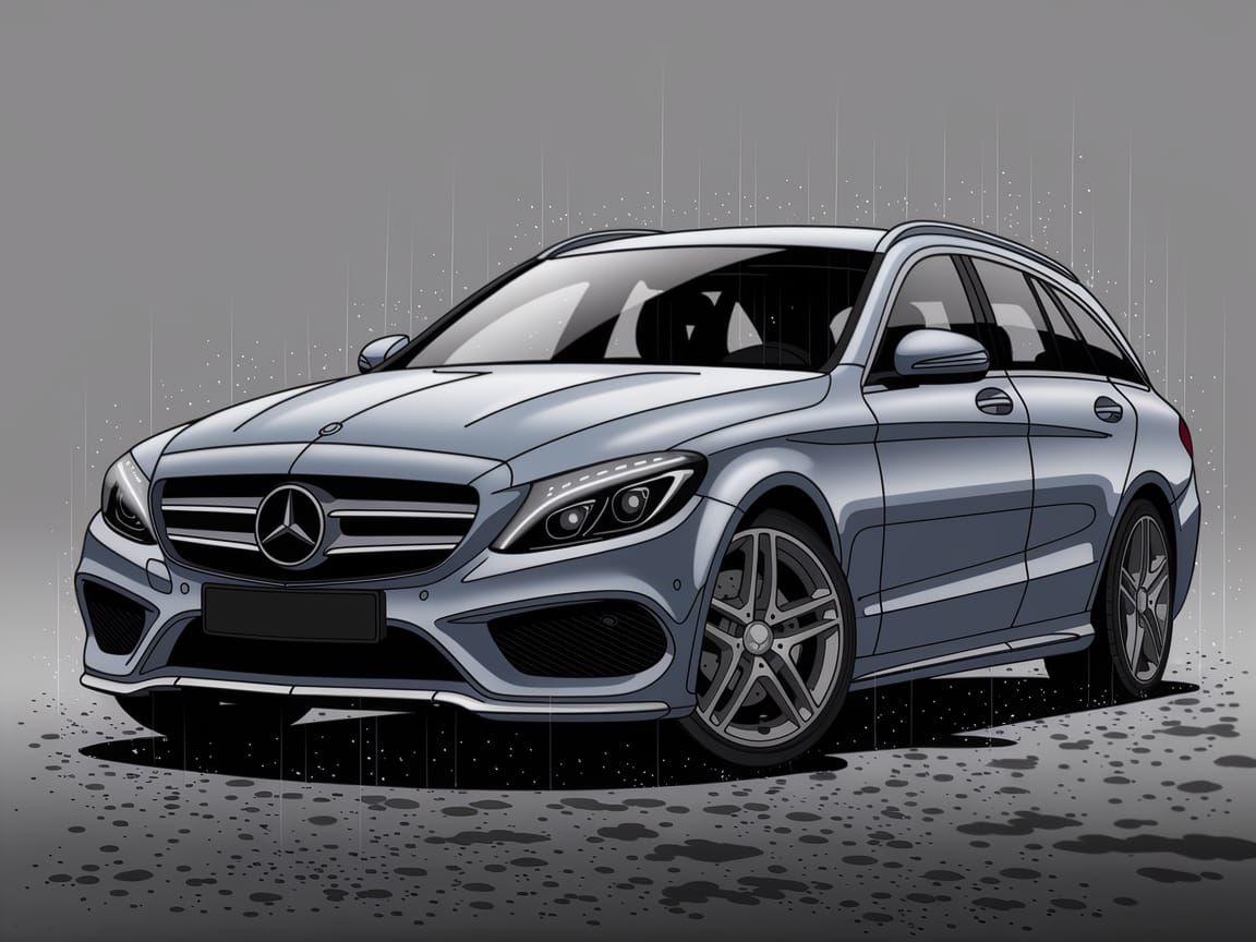 Vintage Mercedes C180 Wagon in Moody Gray Pen and Ink