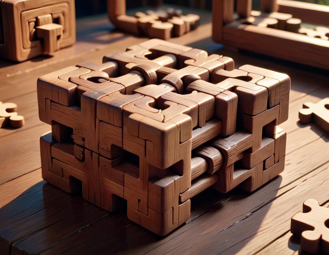 Intricate Wooden Puzzles with Volumetric Lighting
