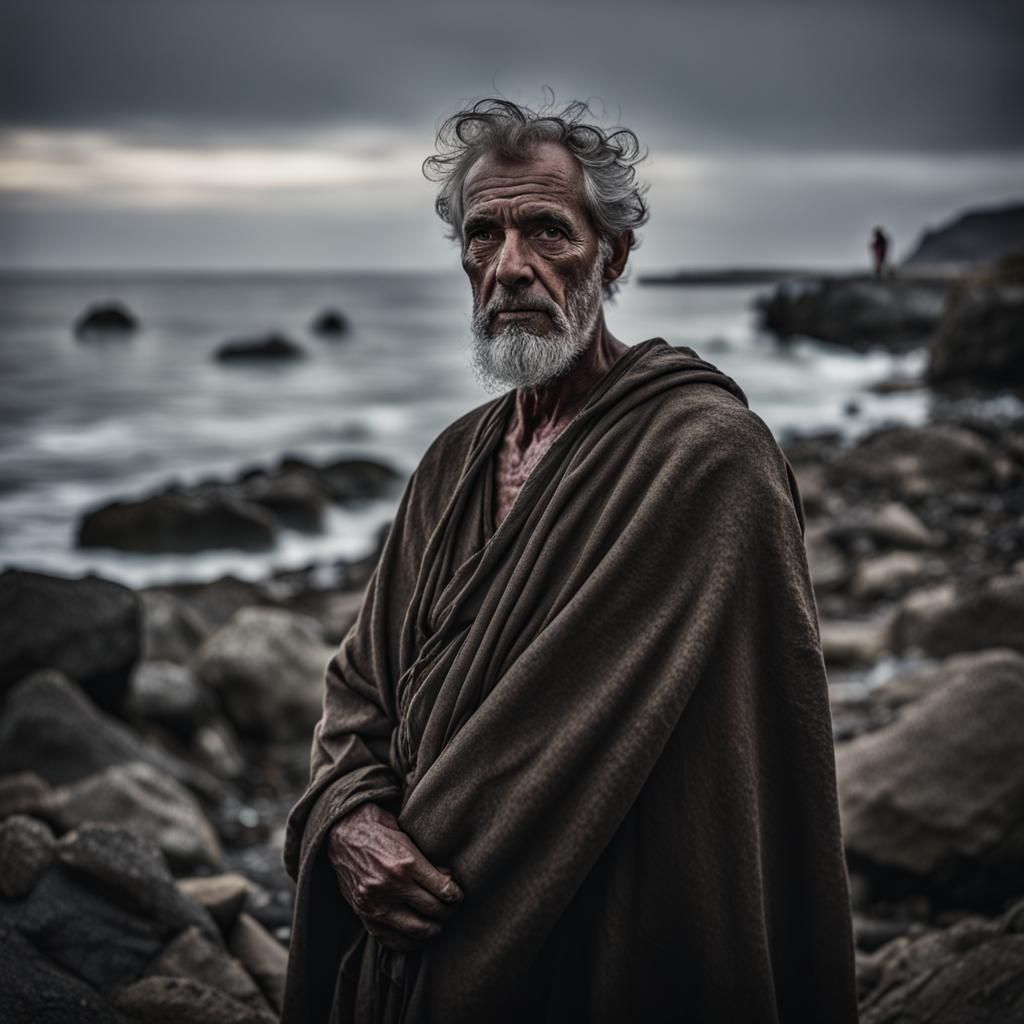 Apostle John with Angel on Rocky Beach