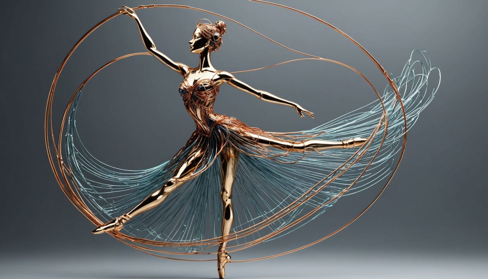 Dynamic Ballerina Sculpture in Twisted Wire