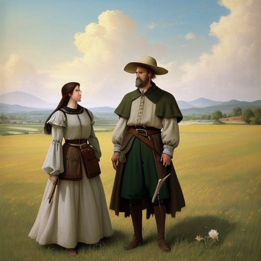 Don Quixote and Sancho Panza in an Idyllic Meadow