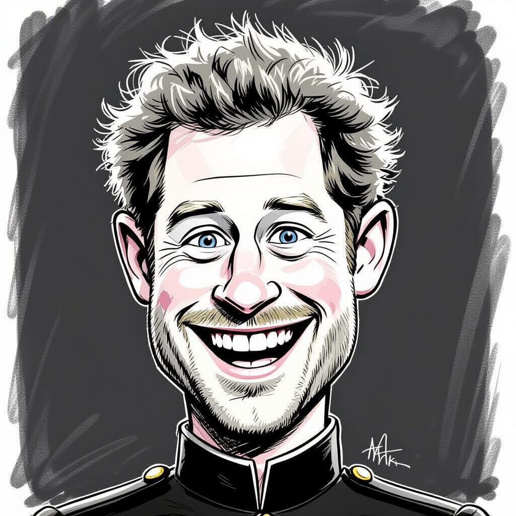 Prince Harry Caricature in Al Hirschfeld Style
