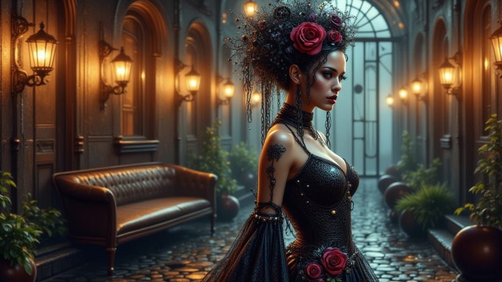 Gothic Fashion Portrait of a Busty Woman
