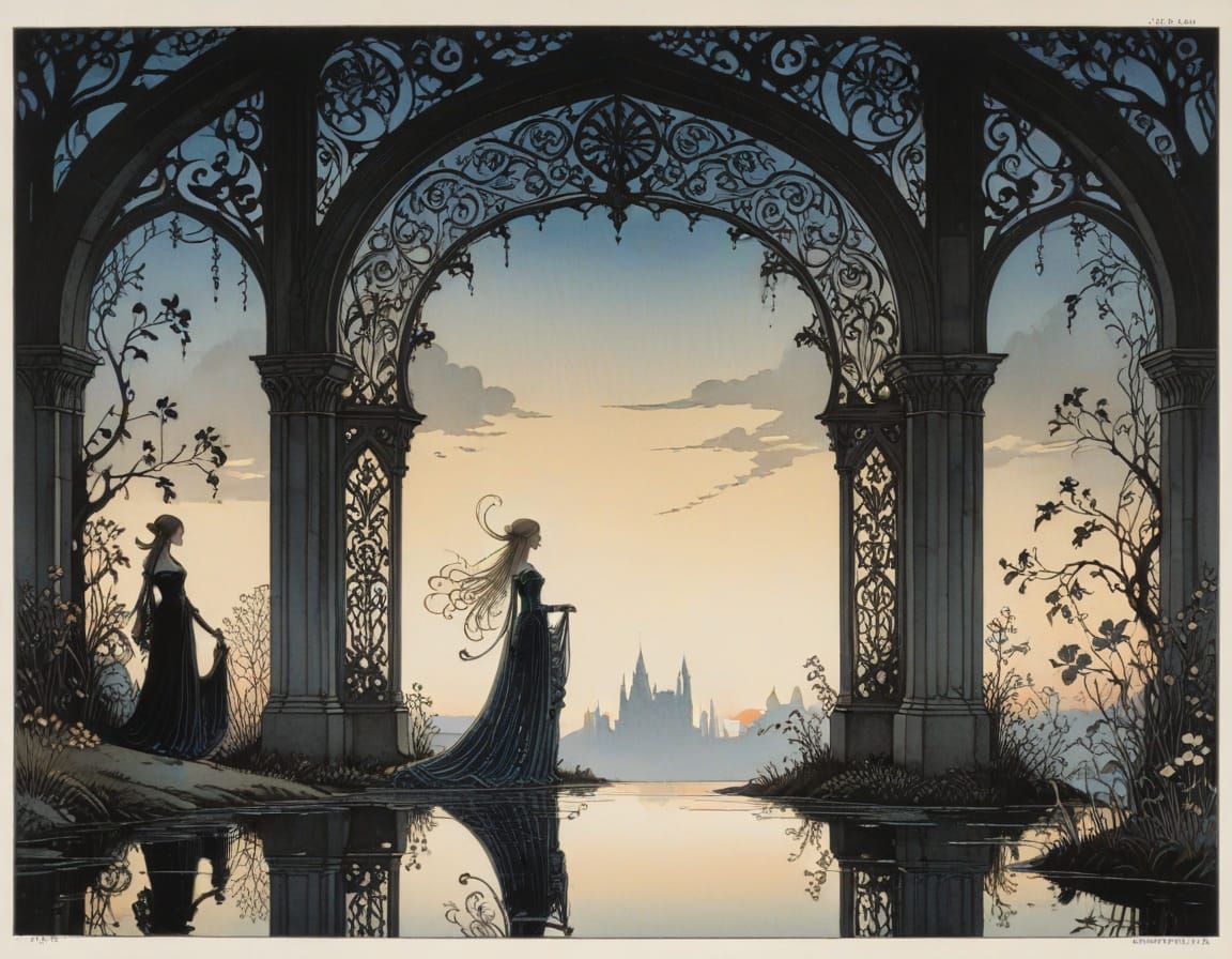 Medieval Fairytale Archway Reflection at Dawn