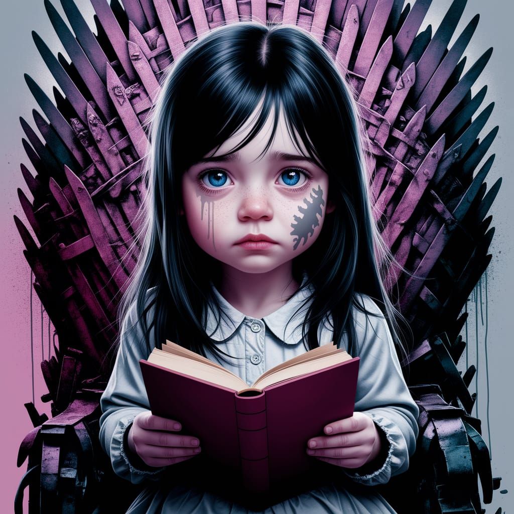 Girl on Iron Throne in Graffiti Street Art Style