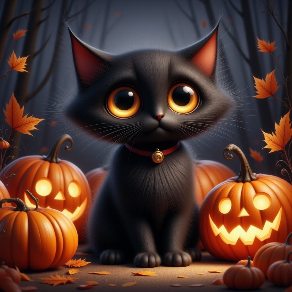 Adorable Black Kitten With Luminous Yellow Eyes